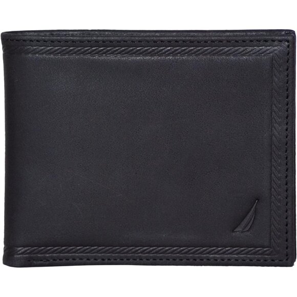 Nautica Men's Bifold Leather Wallet Black RFID Blocking ID Window Card Slots - Picture 1 of 5